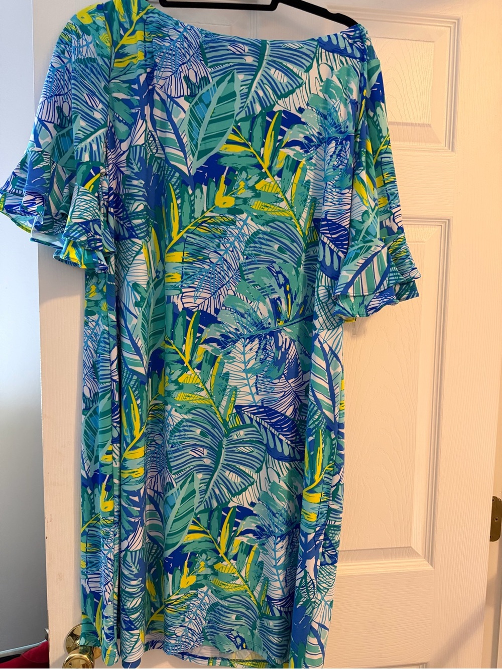 Pappagallo Blue, Teal & Yellow Palm Print Dress